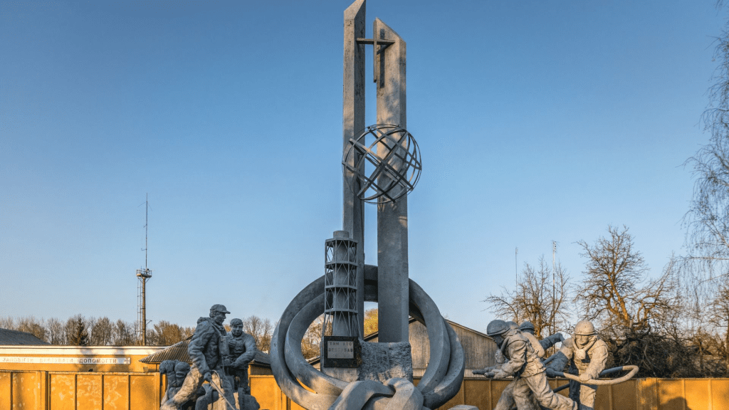 Sculpture of the firefighters and workers who worked to ensure the safety of the areas surrounding the power plant immediately after the explosion.