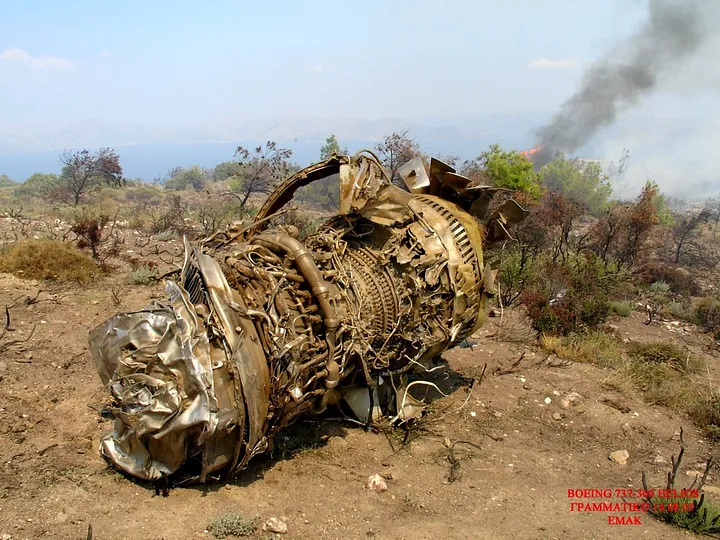 One of the 737’s engines came to rest on the second ridge. (EMAK)