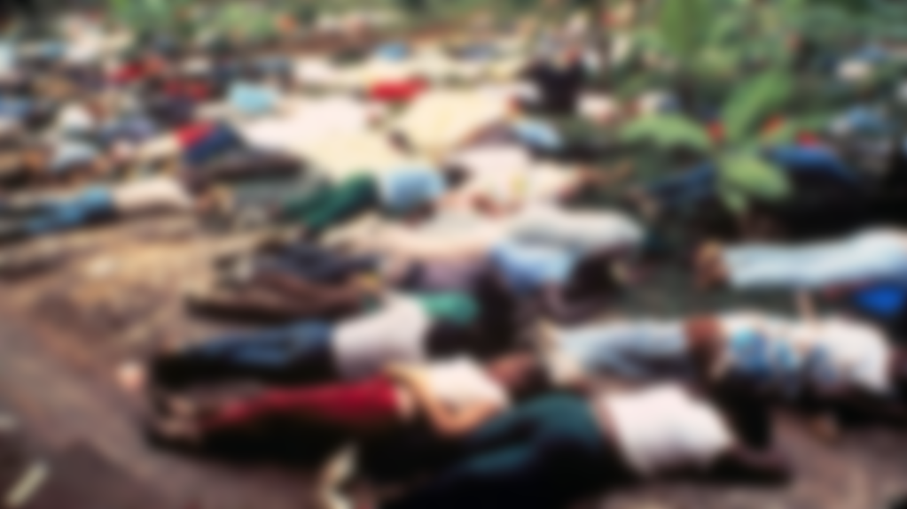 Bodies of members of the People's Temple lwho committed suicide under the direction of cult leader Jim Jones lay strewn around the group's compound in Jonestown, Guyana in 1978.